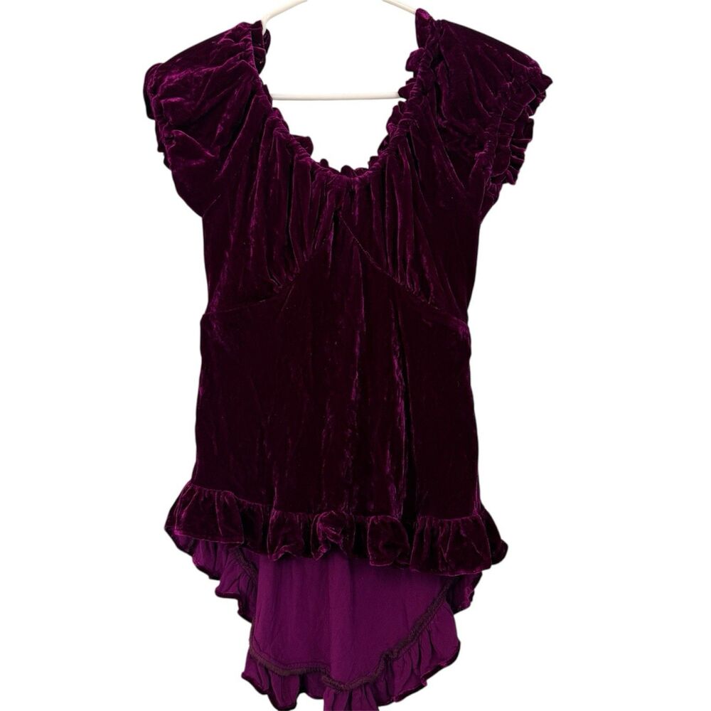 Marrika Nakk Velvet Peasant Top One Sz Purple Short Sleeve Western Boho Cowgirl